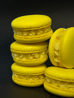 Mango and passion fruit flavored macarons